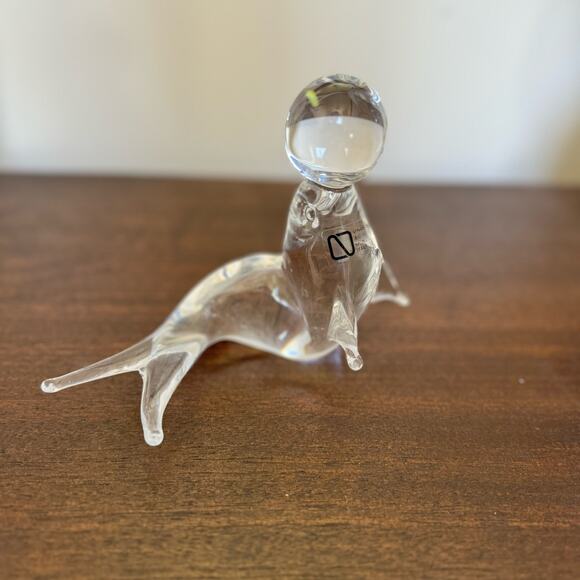 Seal with Ball Paperweight Figurine Murano Italy Clear Glass Circus Ocean - Picture 1 of 13